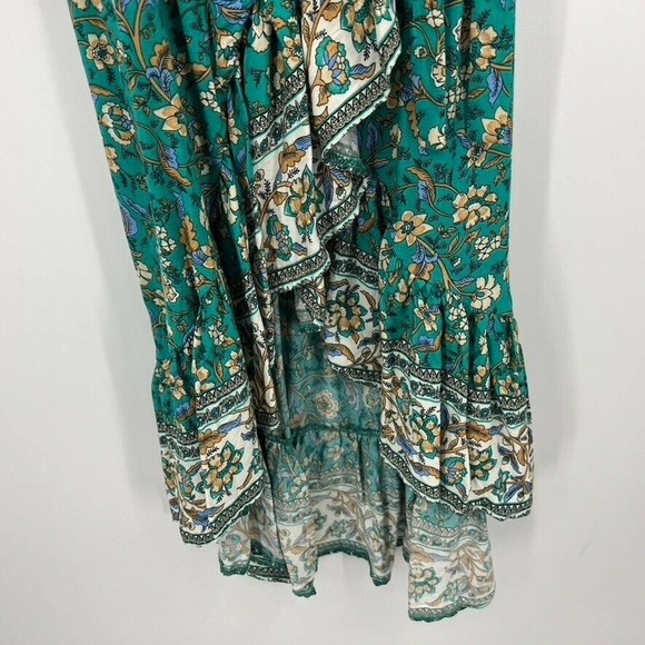 Salty Bright Womens 8 Green Floral Long Sleeve Ruffle Hem Wrap Dress Max… - Picture 6 of 9